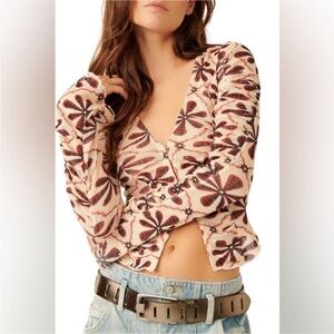 Free People “Through the Meadow” Floral Long Sleeve Top XS NWT